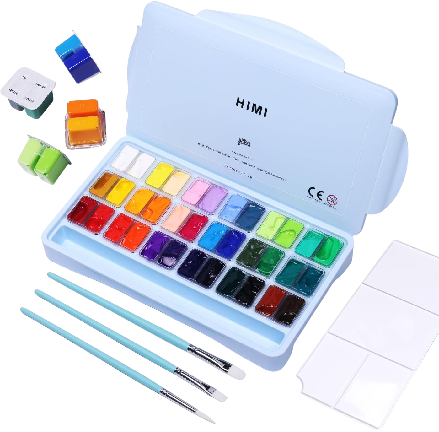 ARTME gouache paint set 36 colors with brushes palette carrying case