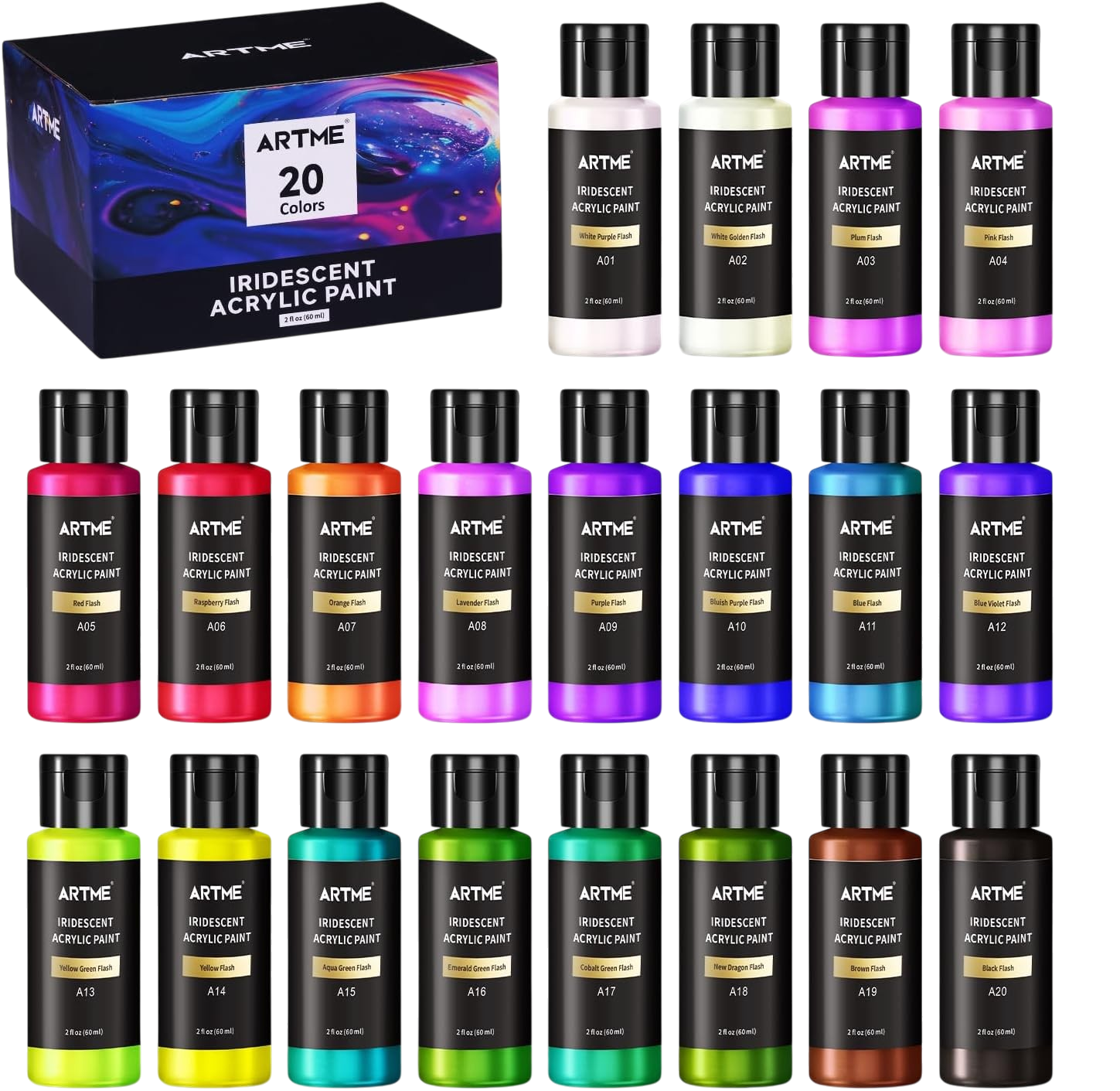 ARTME iridescent acrylic paint set 20 chameleon colors 60ml bottles